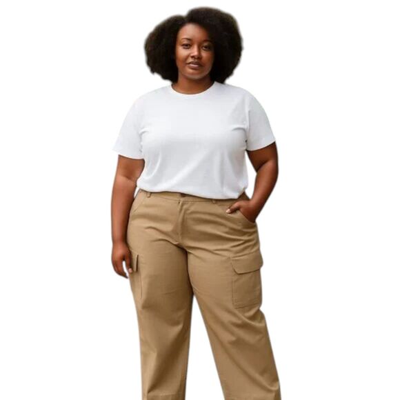 Edwards Plus Size 22W Tan Cargo Pants Hook-and-Loop Pockets Outdoor Utility - Picture 1 of 13